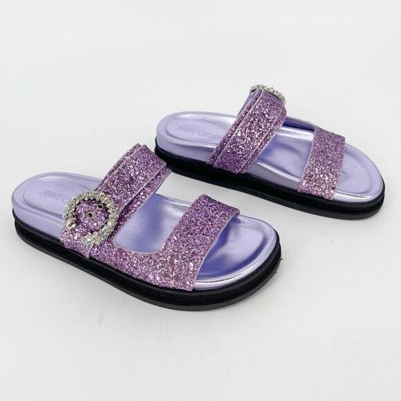 Jimmy Choo Purple Glitter Crystal Embellished Marga Double Strap Sandal IT 37 - Picture 3 of 10